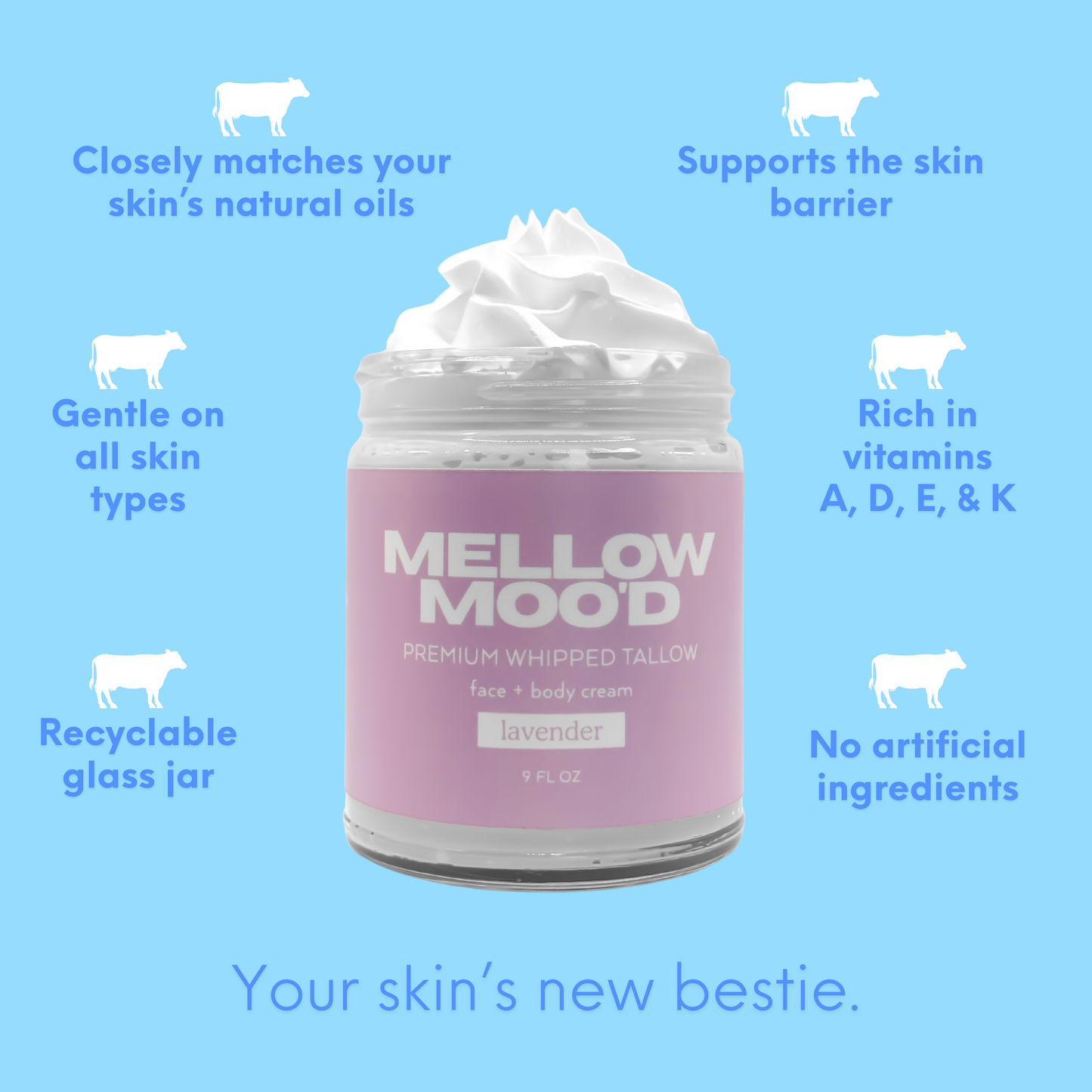 Lavender Whipped Tallow Face + Body Cream 9oz