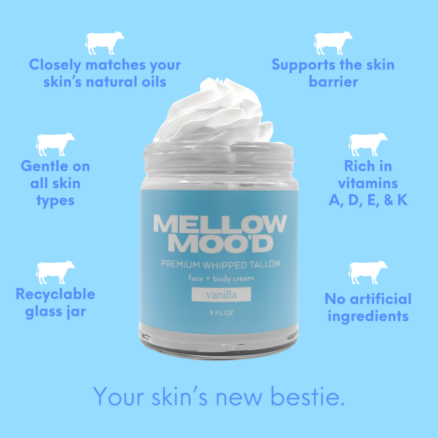 Vanilla Whipped Tallow Face + Body Cream 9oz