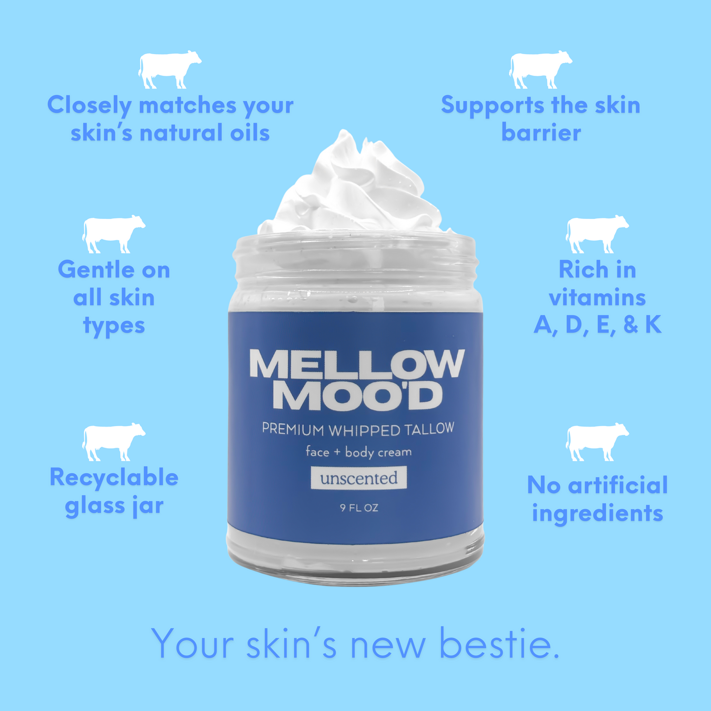 Unscented Whipped Tallow Face + Body Cream 9oz